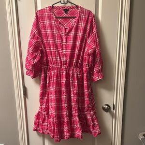 Torrid Pink and White Puff Sleeve Sundress